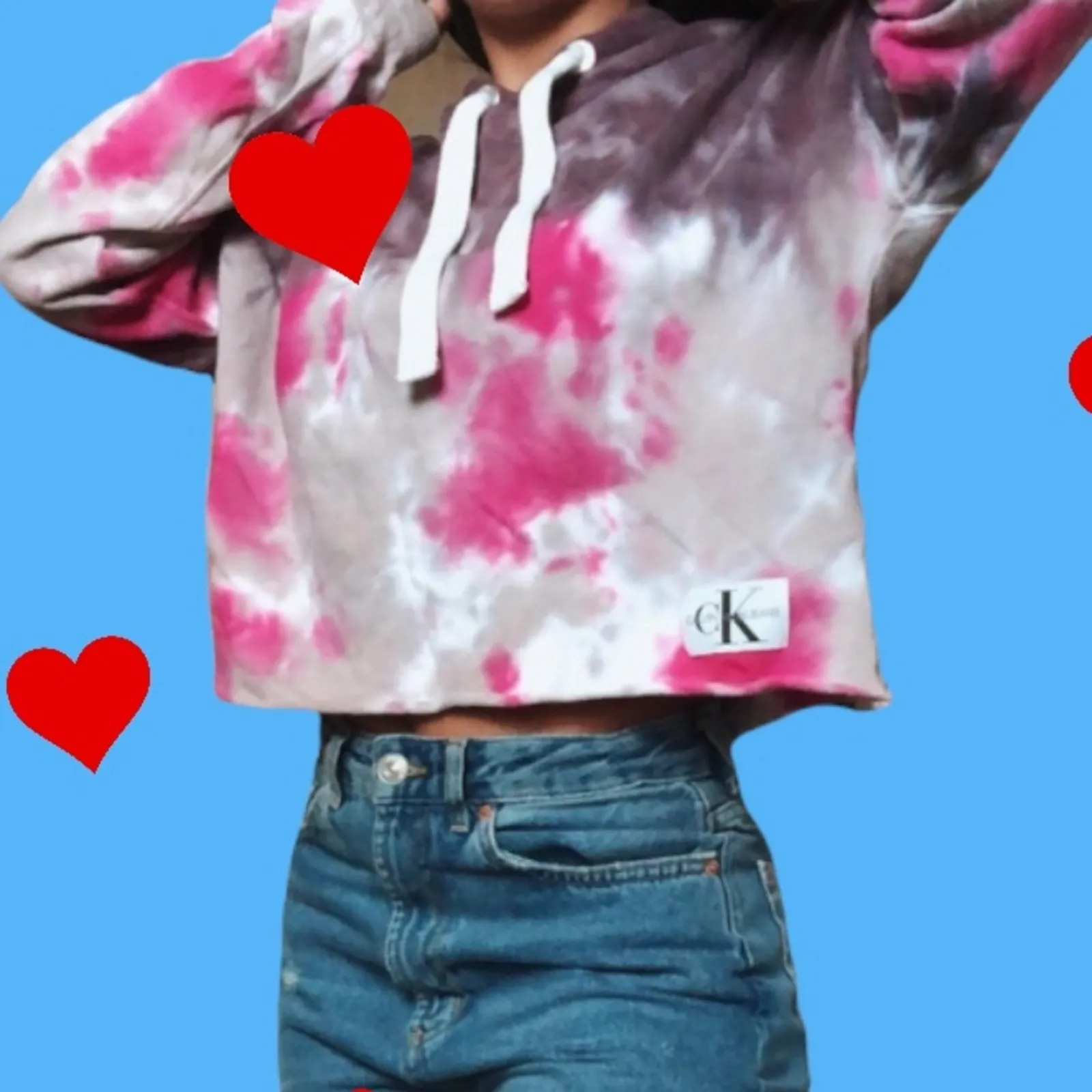 Calvin Klein Jeans Tie Dye Cropped Hoodie Hand-Dyed Size Small - Image 15