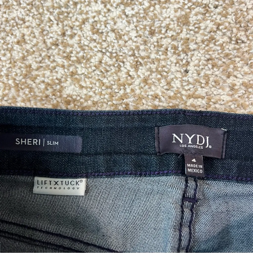 NYDJ Sheri Slim Jeans Sz 4 Blue Dark Wash Lift Tuck Stretch Straight Cropped - Image 5