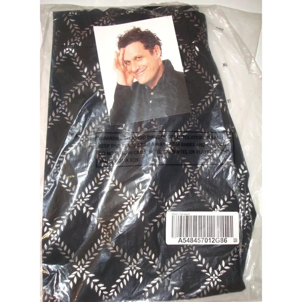 New Womens Isaac Mizrahi Live! Stretch Navy Blue Silver Foil Leaf Pants 4 T Tall - Image 4