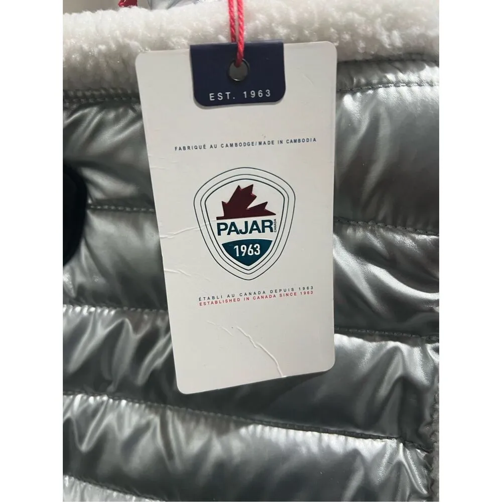 PAJAR Quilted Tote Bag Faux Fur Trim Black Shoulder Purse Winter Style Silver - Image 12