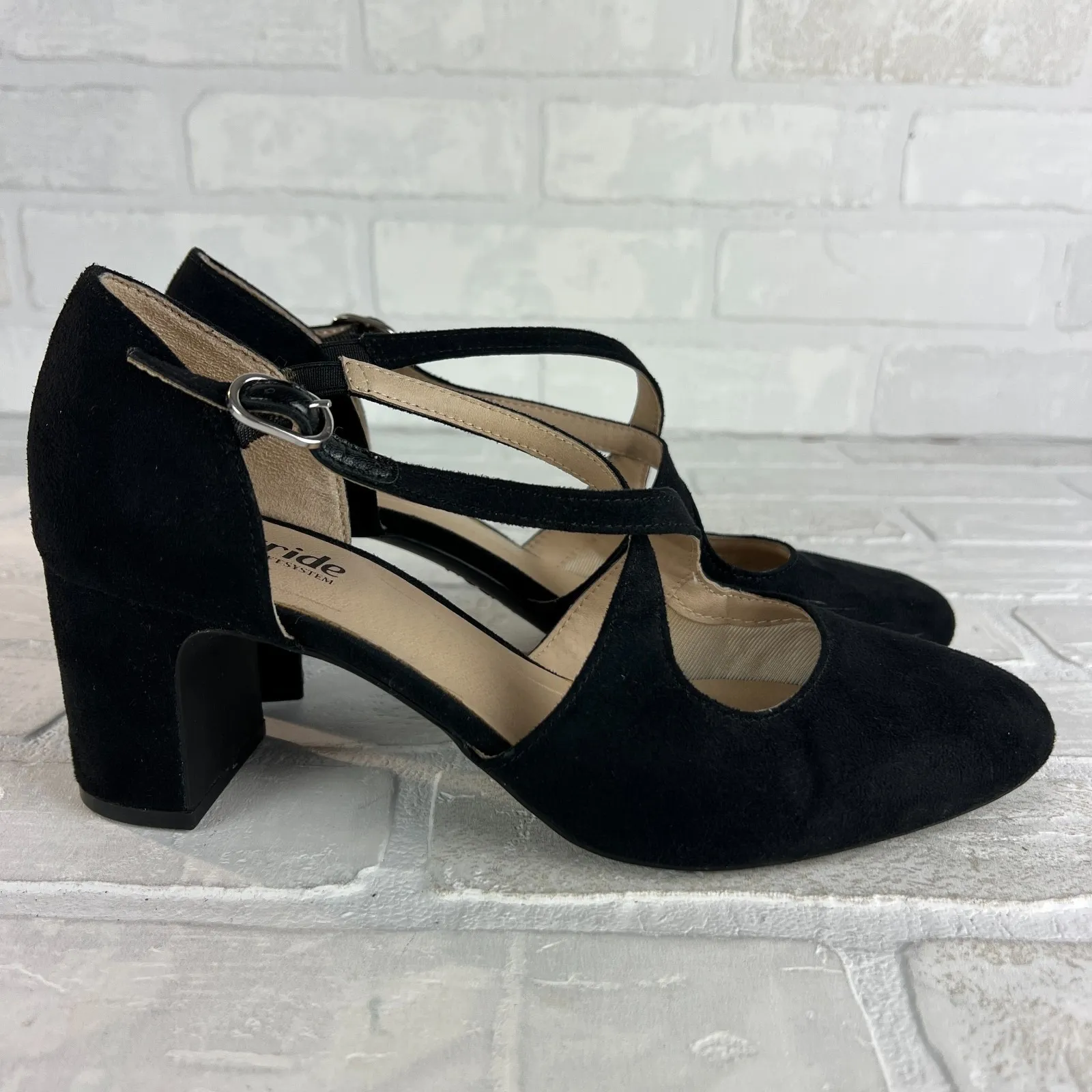 LifeStride‎ Heels Pumps Womens 8.5 Tracy Black Suede Strappy Block Heel Classy - Image 2