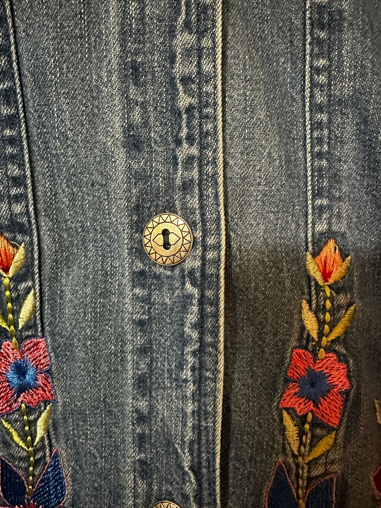 Vintage Denim Embroidered Shirt Size L - Image 5