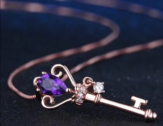 Natural Amethyst Sterling Silver Necklace Gold - Image 6