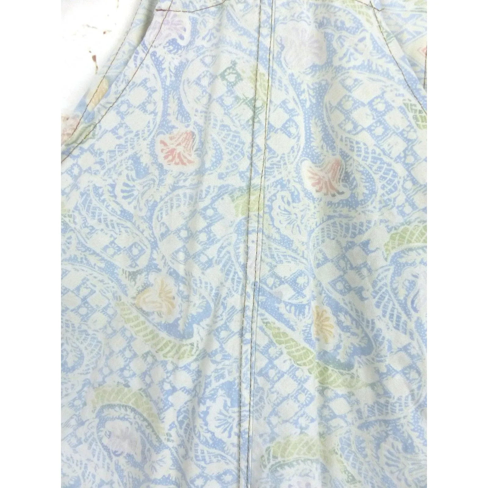 Boho Printed Shortall Women XS Ivory Blue Floral Paisley Bali Batik Home Cottage - Image 12