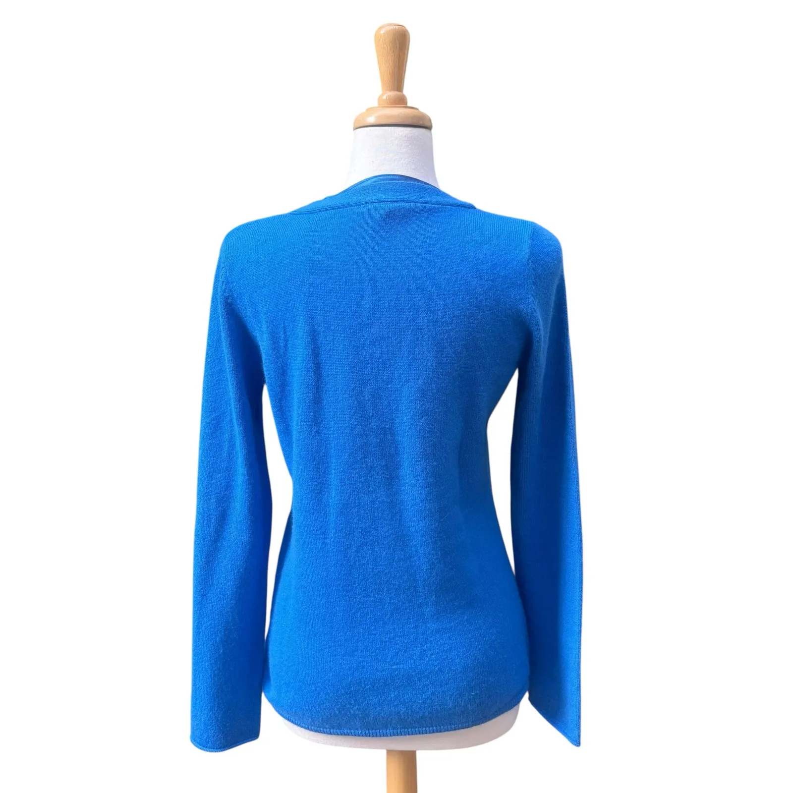 Ann Taylor Babydoll Sweater Sz L Royal Blue V Neck Merino Wool Rabbit Hair - Image 5