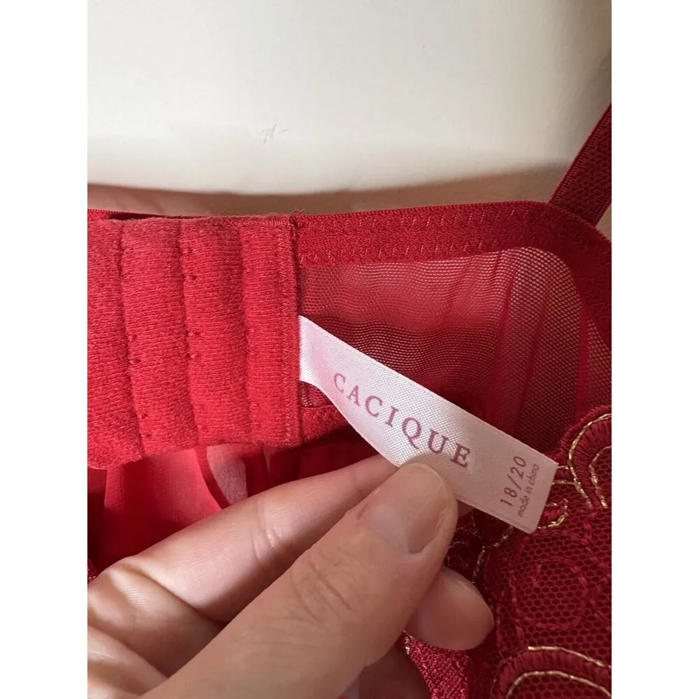 Cacique Plus Size 18/20 Chemise Babydoll Slip Dress Top Red Underwired Nighty - Image 9