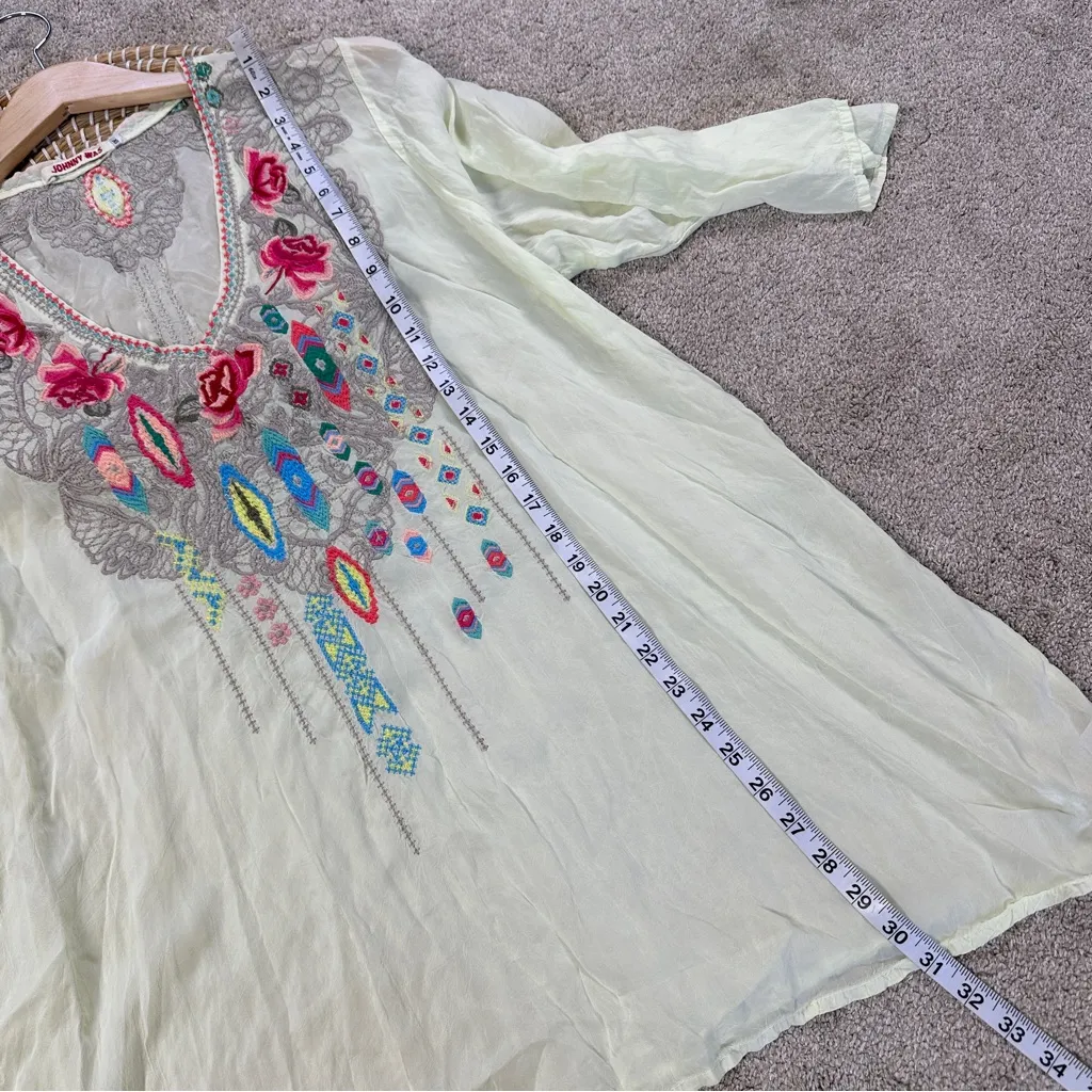 Johnny Was Women’s Floral Embroidered V-Neck Blouse Top Sheer in Mint Green 1X - Image 11
