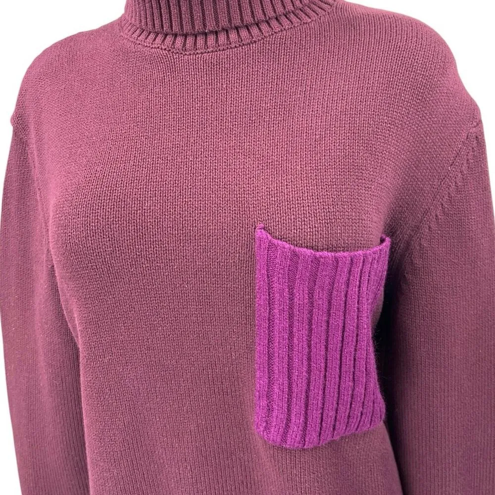 Zara Women's Purple Knit Long Sleeve Turtleneck Pocket Oversized Sweater Top M - Image 3