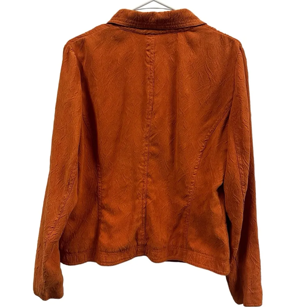 RQT Vintage Lightweight Sueded Orange Button Front V Neck Collared Jacket Medium - Image 3