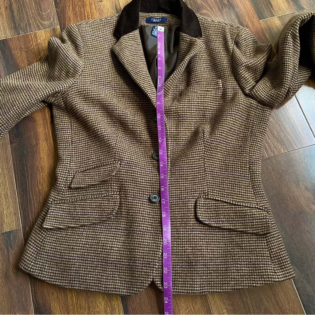 Chaps Wool Blend Houndstooth Blazer Elbow Patches 3 Button Single Breasted - Image 8