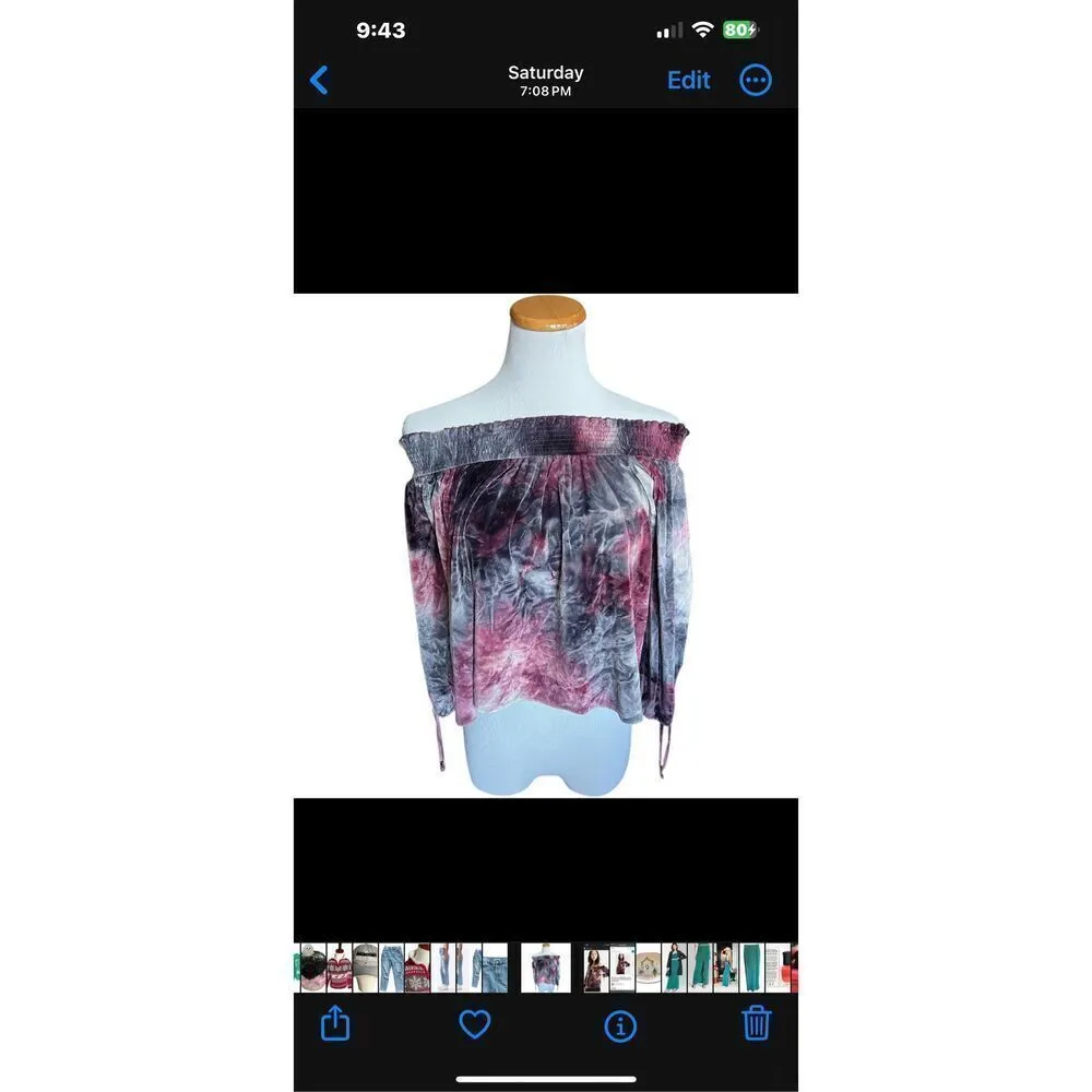 Womens American Eagles Crushed Velvet Off Shoulder Space Dyed Top - Sz XS - Image 2