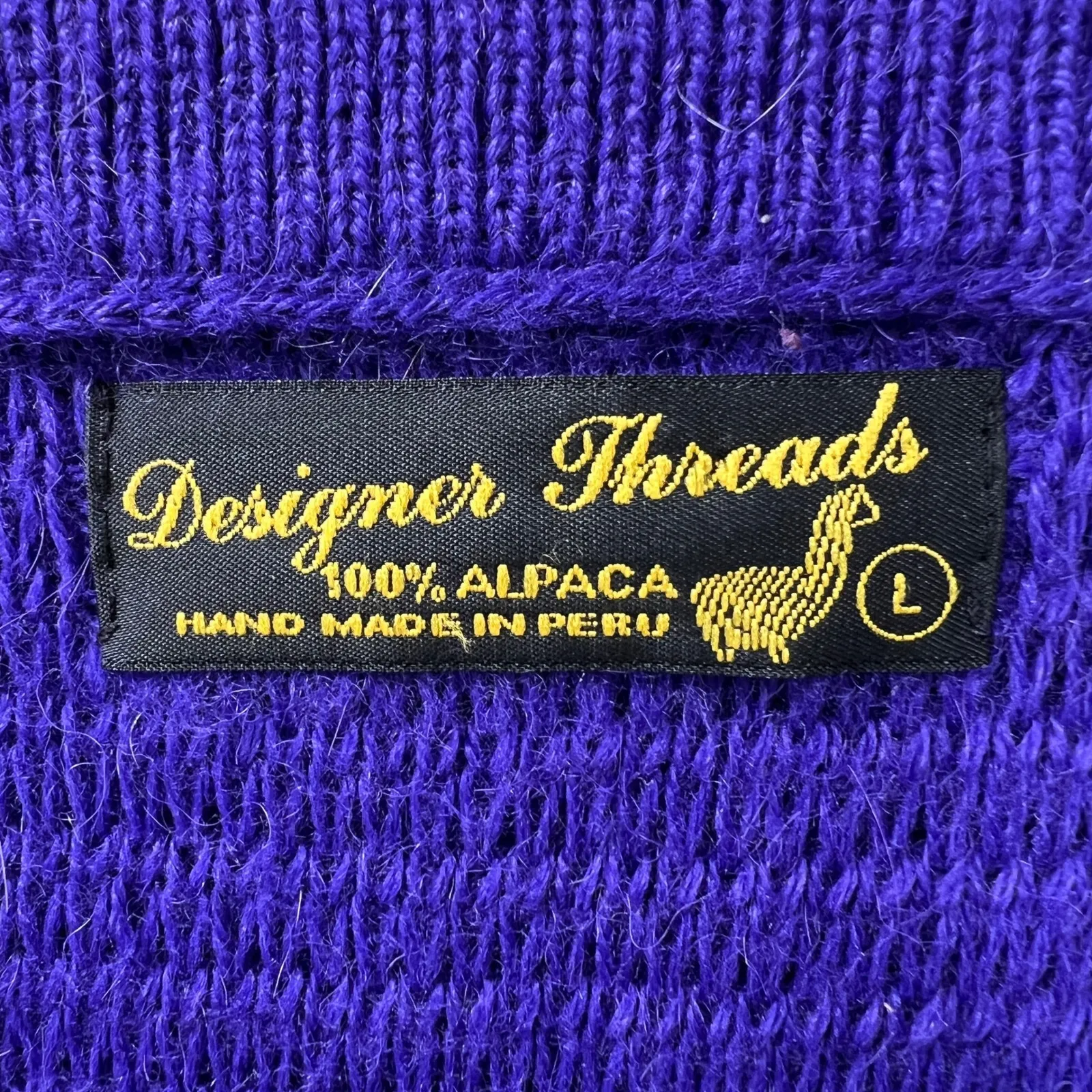 Designer Threads Purple 100% Alpaca Knit‎ Cardigan Sweater L Hand Made In Peru Size L - Image 3