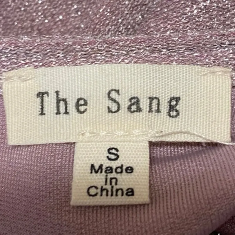 The Sang Pink Metallic Long Puff Sleeve V Neck Faux Wrap Bodysuit Top Size S - Image 4