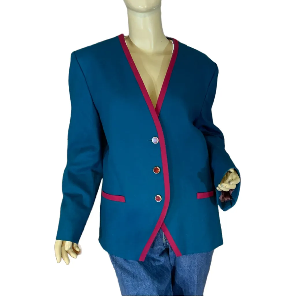 PENDLETON TEAL BLUE AND PINK VINTAGE 1980'S WOOL BLAZER (16) - Image 3