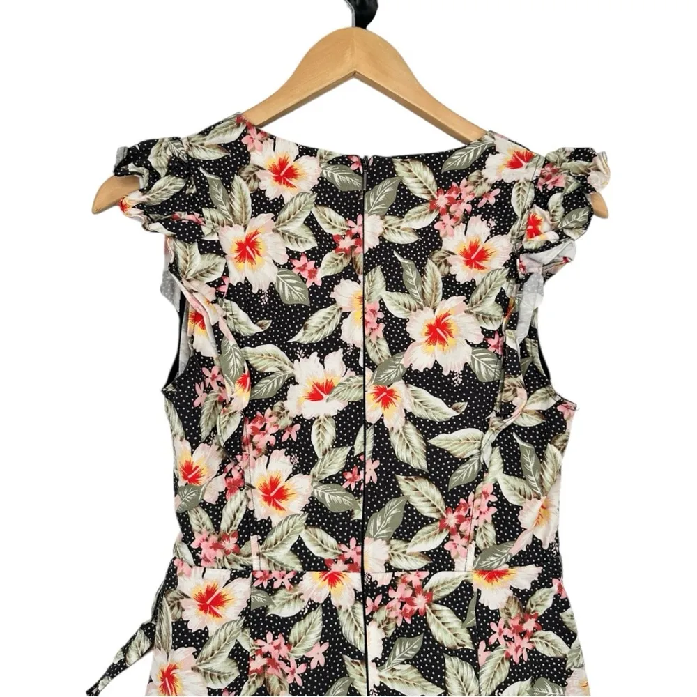 Rebecca Taylor Kamea Floral Faux Wrap Midi Dress size 4 Slit Polka Dots Ruffle - Image 7