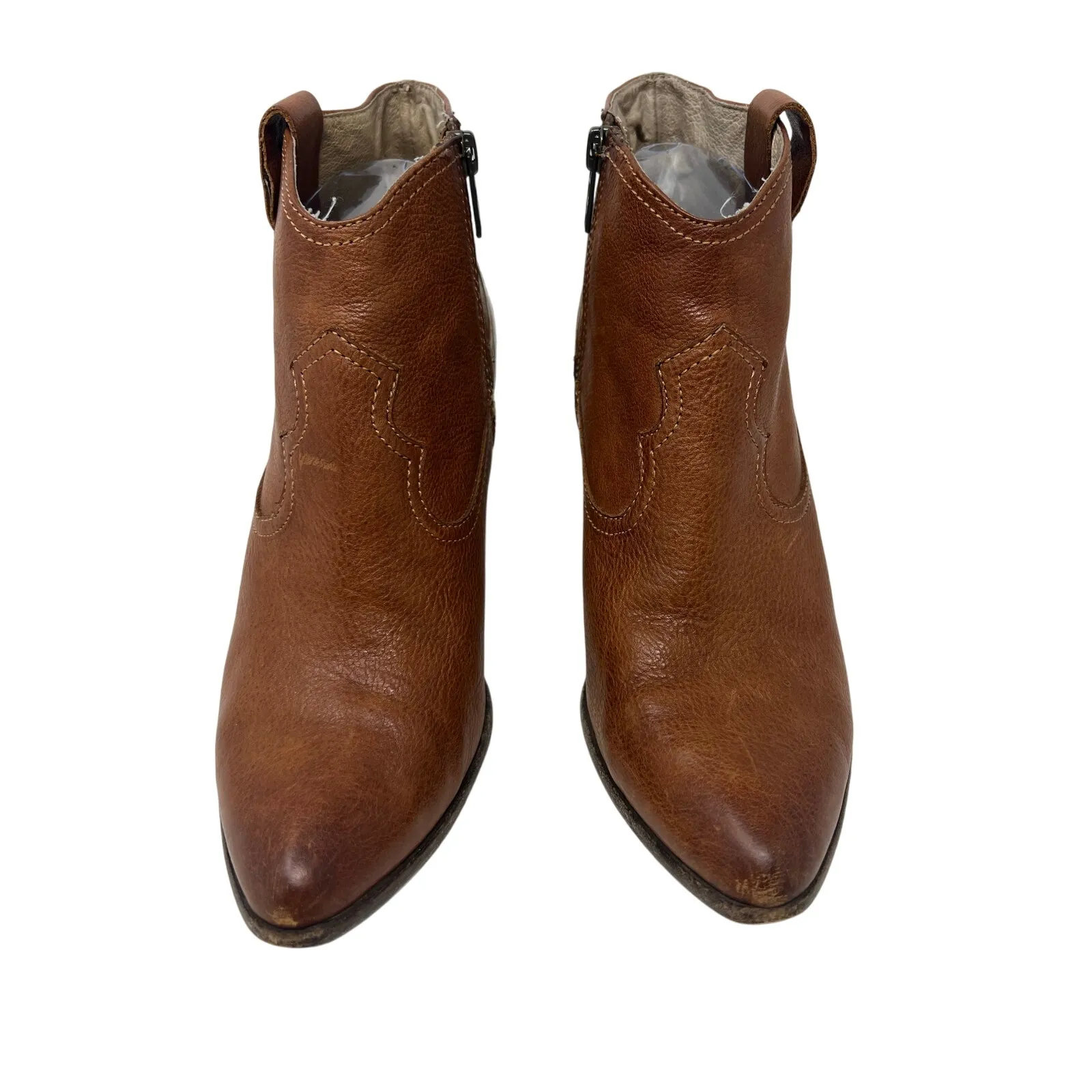 Frye Reina Western Pointed Toe Leather Ankle Boots in Cognac 8.5 - Image 3