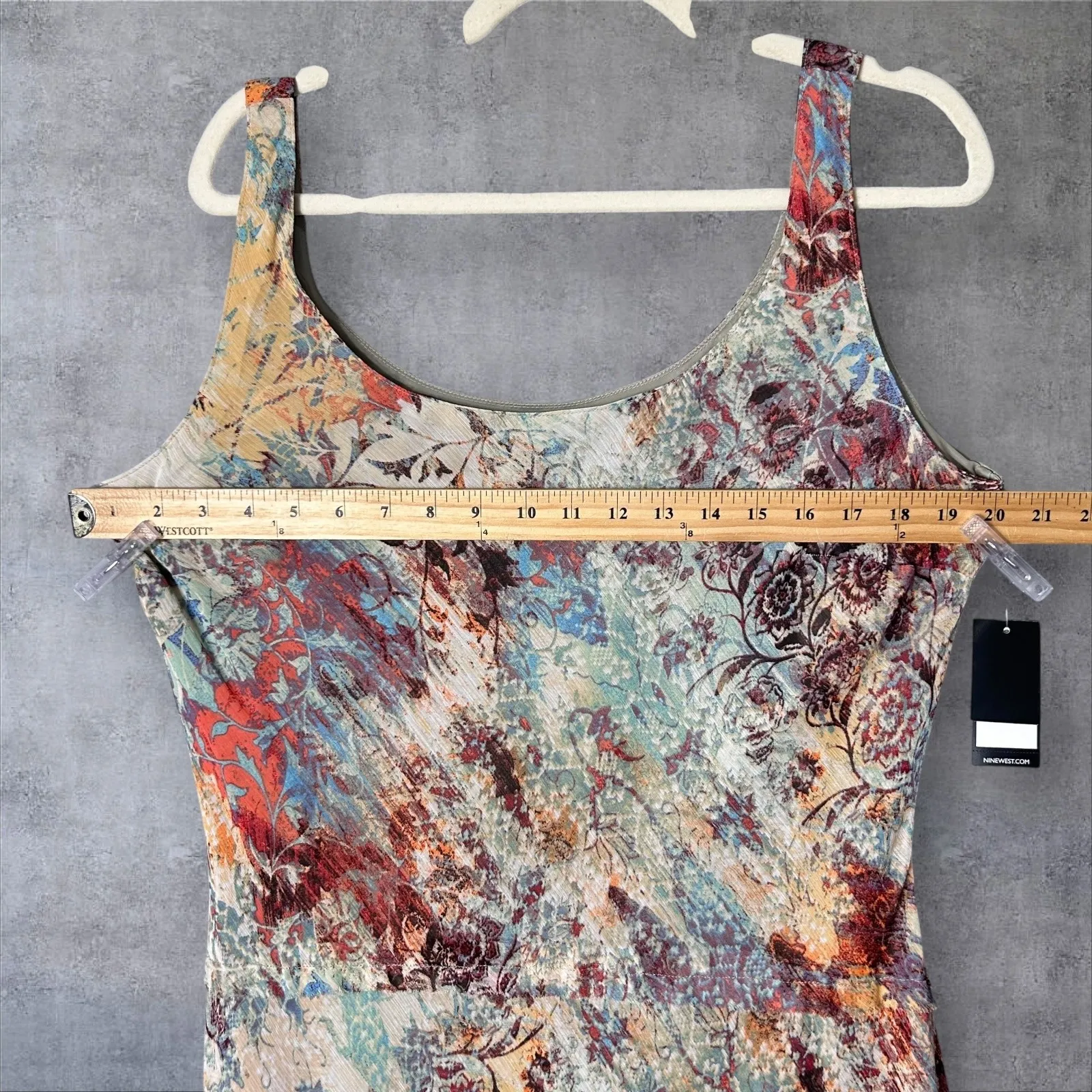 NEW Nine West Maxi Dress Womens 14 Sand Dune Combo Sleeveless Floral Tiered READ - Image 12