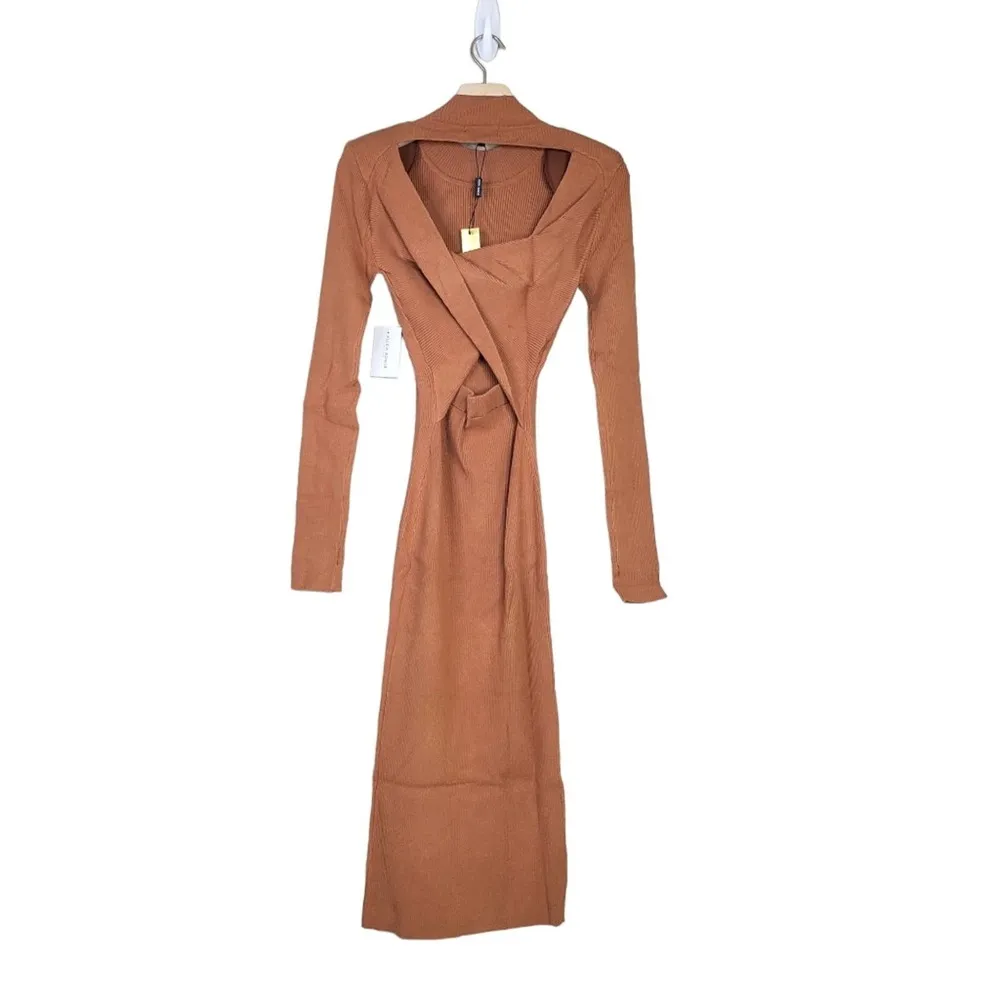 Alexia Admor Womens M Eliah Long Sleeve Knit Midi Dress in Tan NEW - Image 5