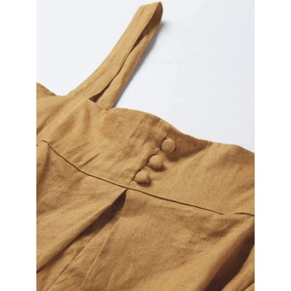 NEW Linen Relaxed Fit Cotton Sleeveless Loose Jumpsuit Adjustable Strap L Orange Size L - Image 6