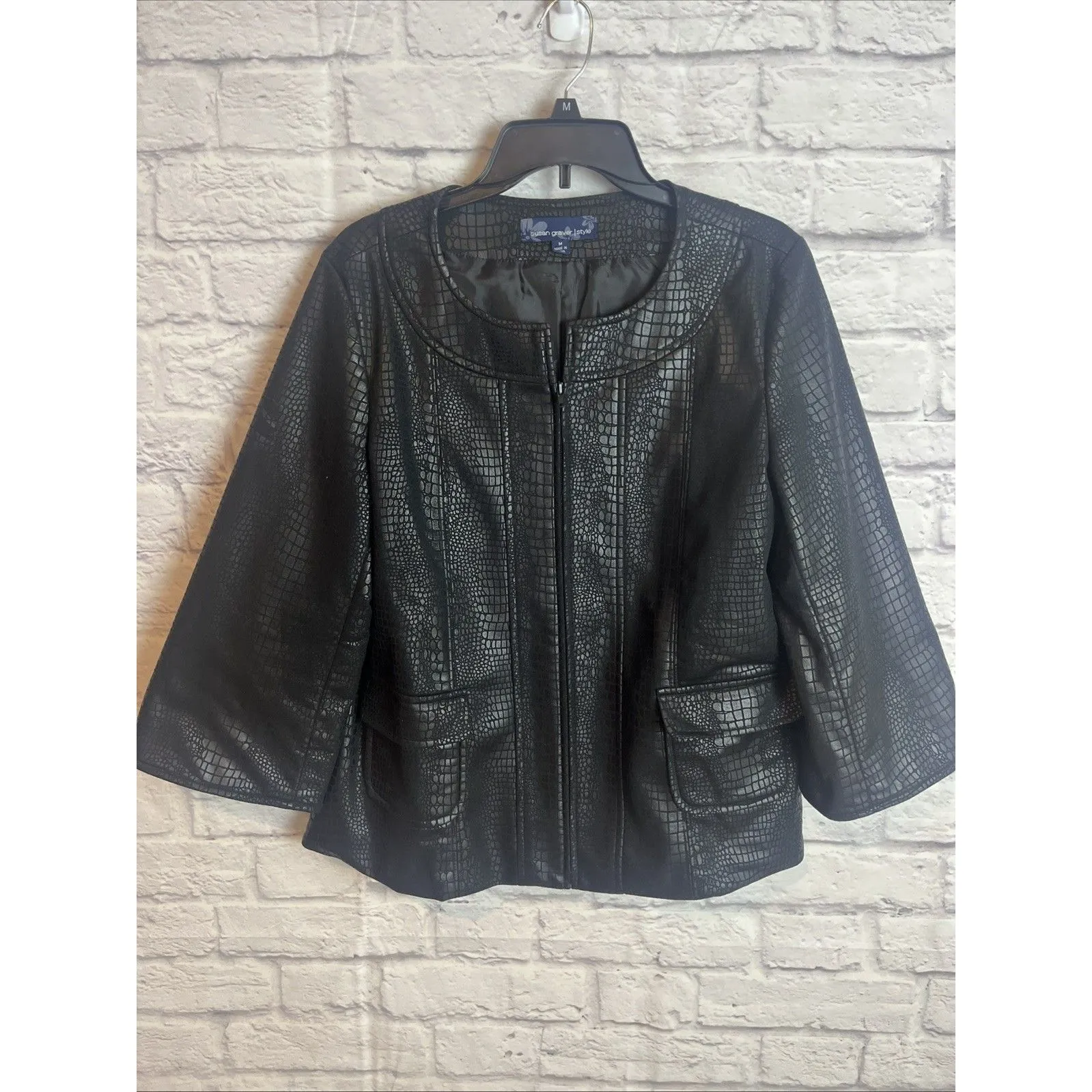 Susan Graver Women’s Faux Alligator Leather Zip Swing Chic Jacket Size Medium - Image 2