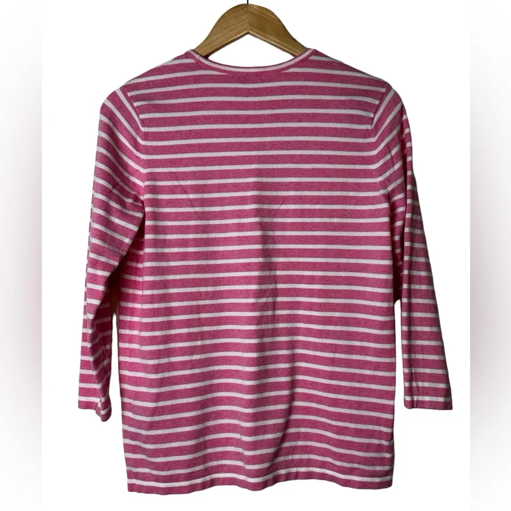 J. McLaughlin Top Cotton Knit Sweater Pullover Pink Striped Size Small - Image 2
