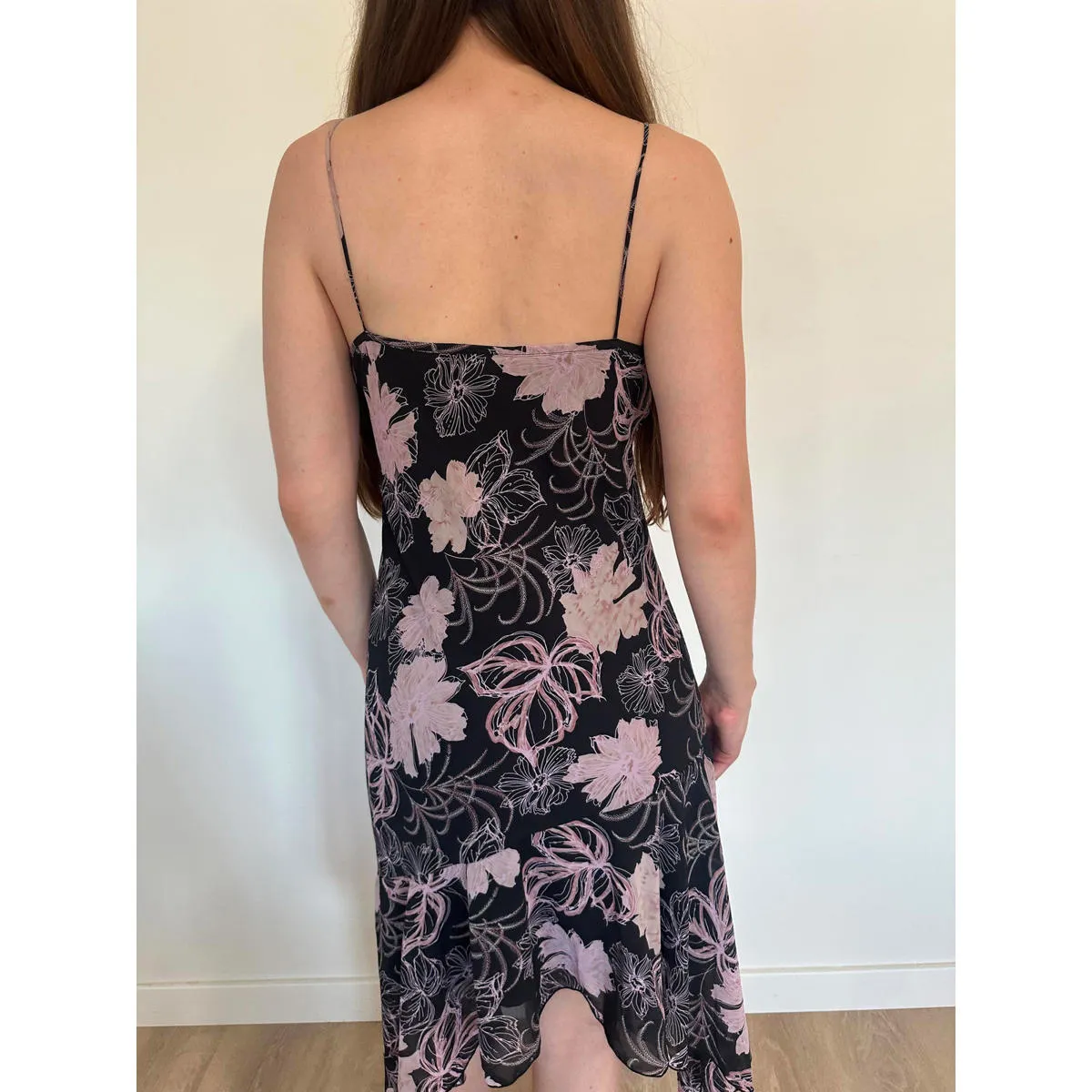 Black and Pink Floral Ruffle Mesh Vintage Casual Summer Dress - Image 3