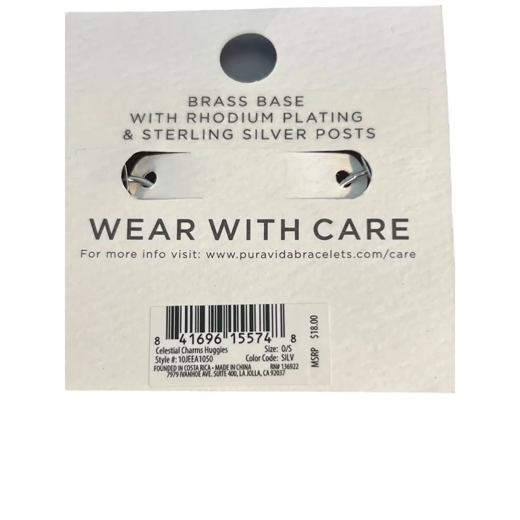 Pura Vida Celestial Charm Huggie Earrings Brass Rhodium Sterling Silver .75" NEW - Image 3