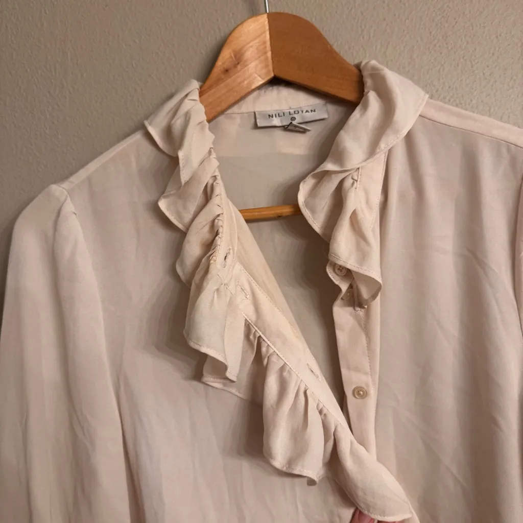 NILI‎ LOTAN x TARGET Ruffle Chiffon Blouse White Size M - Image 3