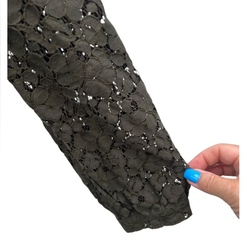 Michael Michael Kors Women's Small Brown Lace‎ Long Sleeve Half Button Blouse - Image 9