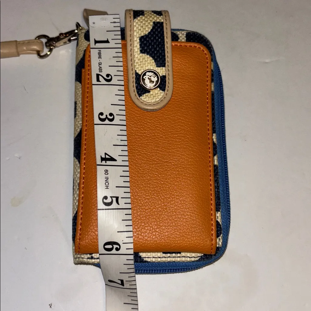 SPARTINA WALLET BLUE AND CREAM TAN LEATHER WRISTLET STRAP SMALL PHONE HOLDER - Image 9