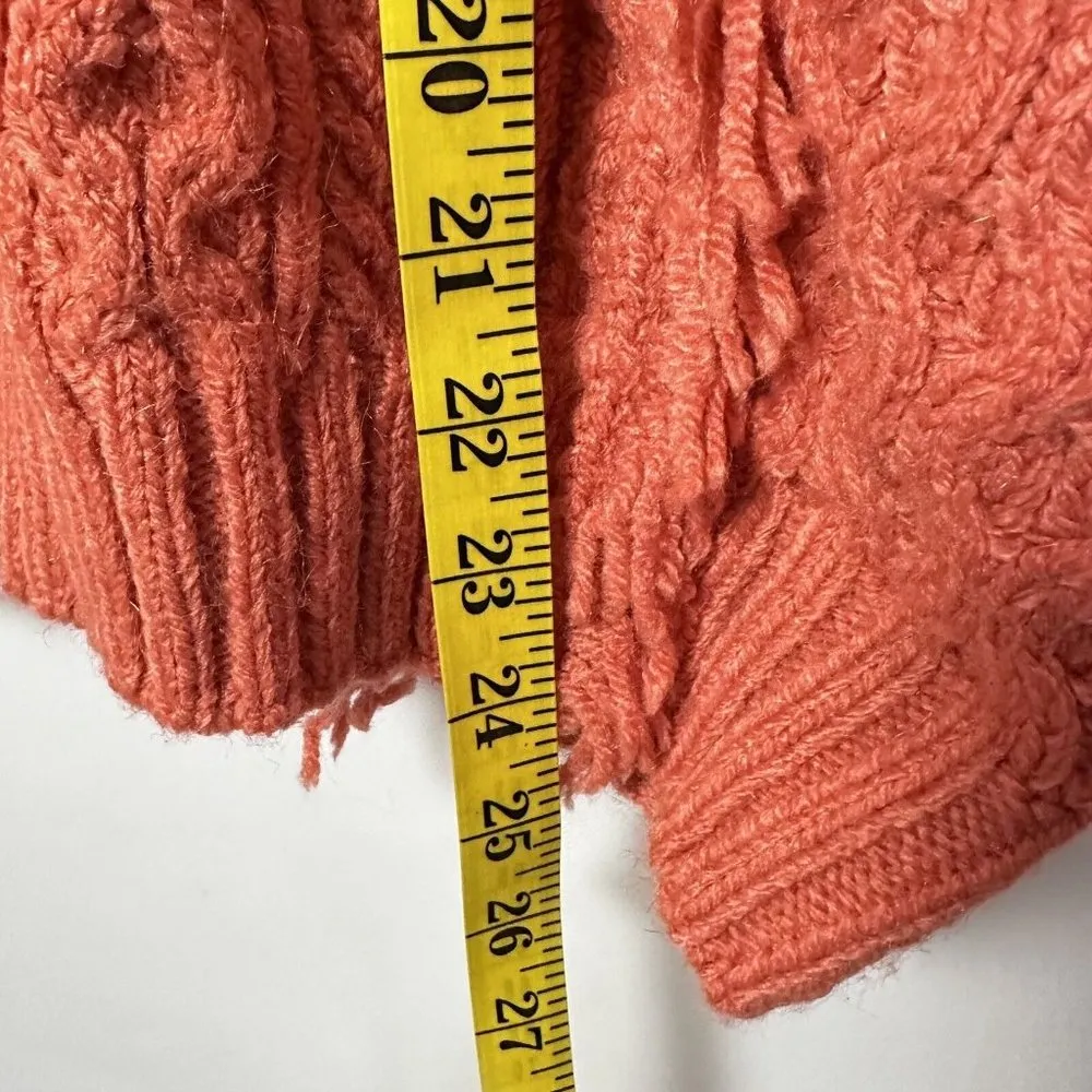 Tularosa Womens Chester Sweater Jacket Cardigan Wool Fringe Chunky Orange Sz XS - Image 9