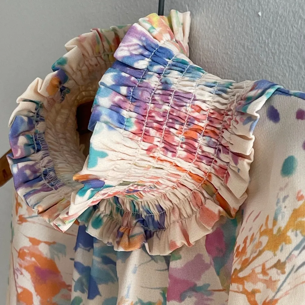 Watercolor Pastel Tiered Sleeveless Mini Dress Size XS Girlcore - Image 4