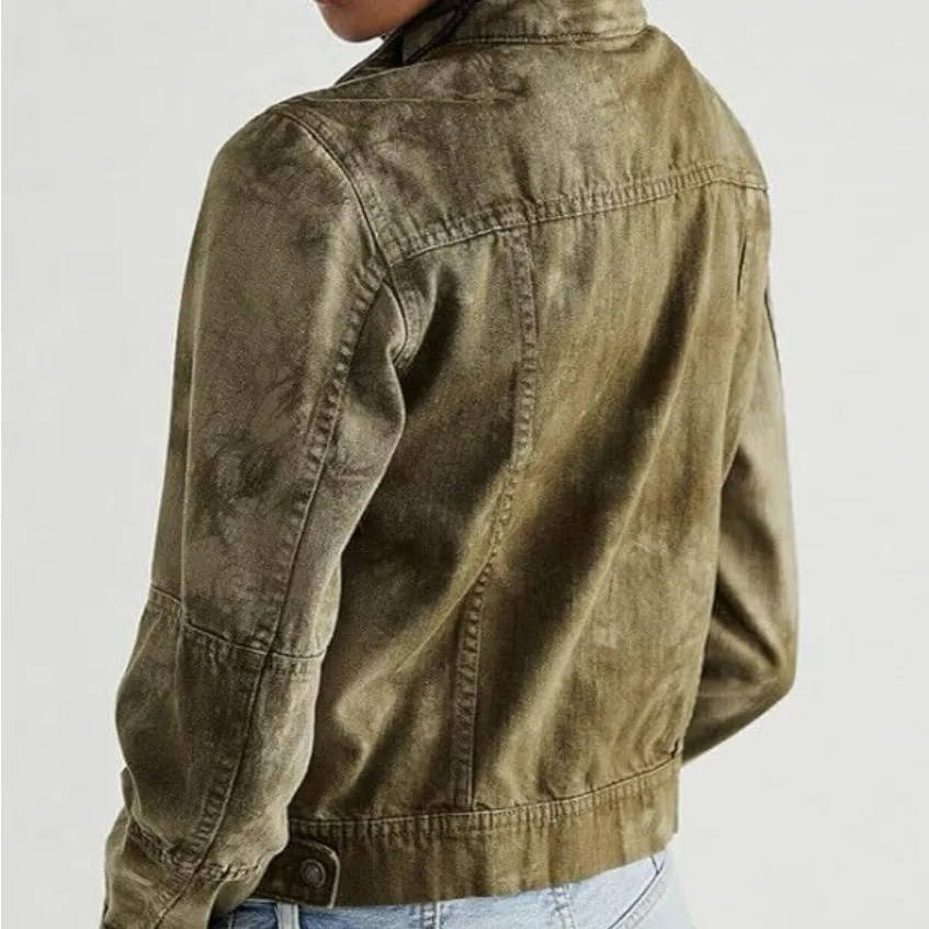 Free People Rumors Denim Jacket in Willow Olive Green - Image 3