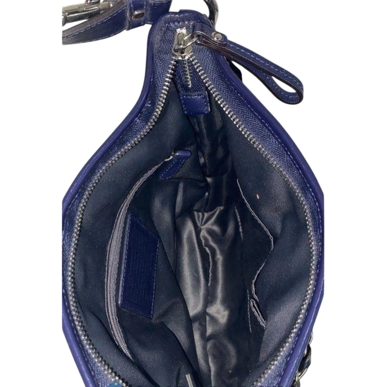 Auth. Coach F19820 Tote Bag Navy Moto Optic Metallic Chain Jacquard Leather Trim - Image 7