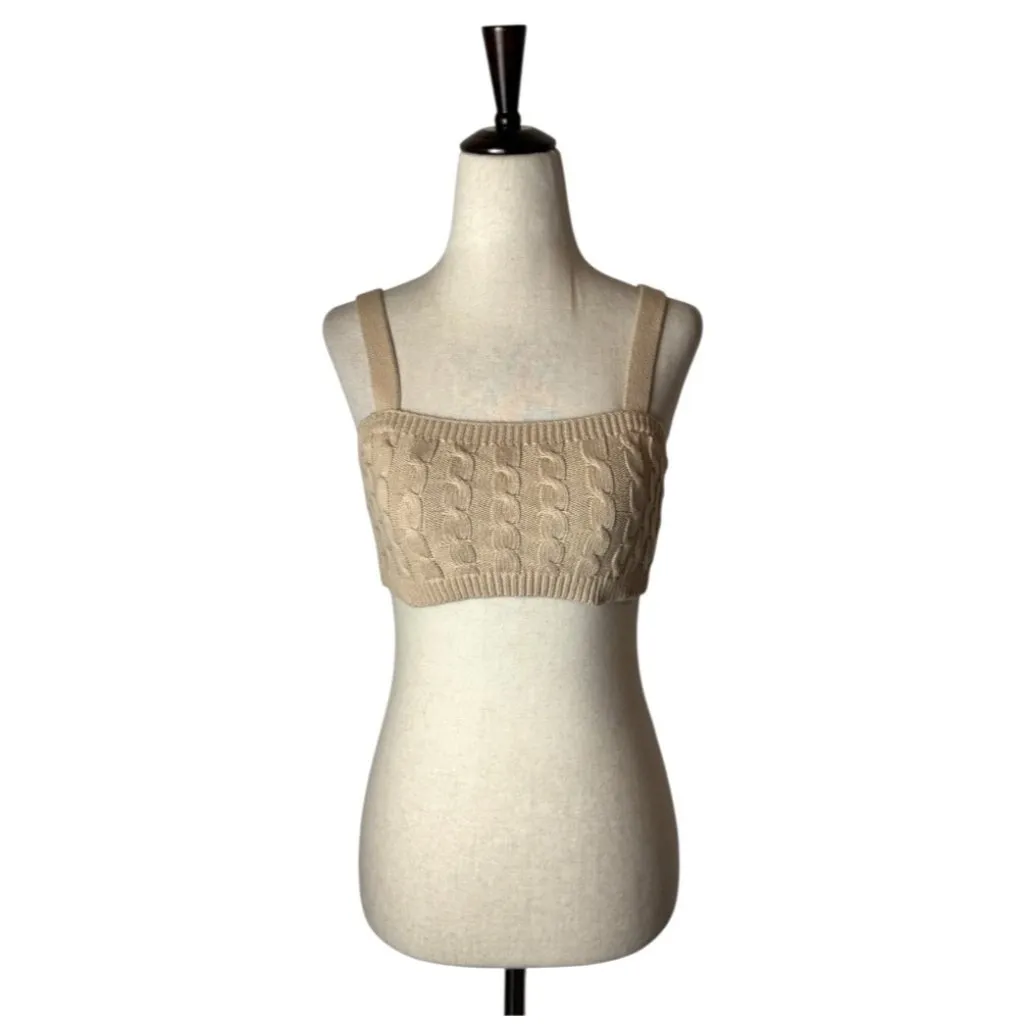 Revolve 525 Tank Top Women XS‎ Beige Tan Oat Cable Knit Tiny Tank Cropped Sexy - Image 2