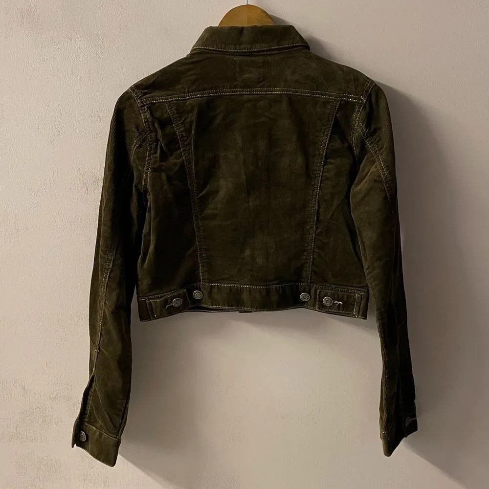 Vintage Y2K Old Navy Stretch Dark Brown Corduroy Cropped Jacket Size M EUC - Image 10