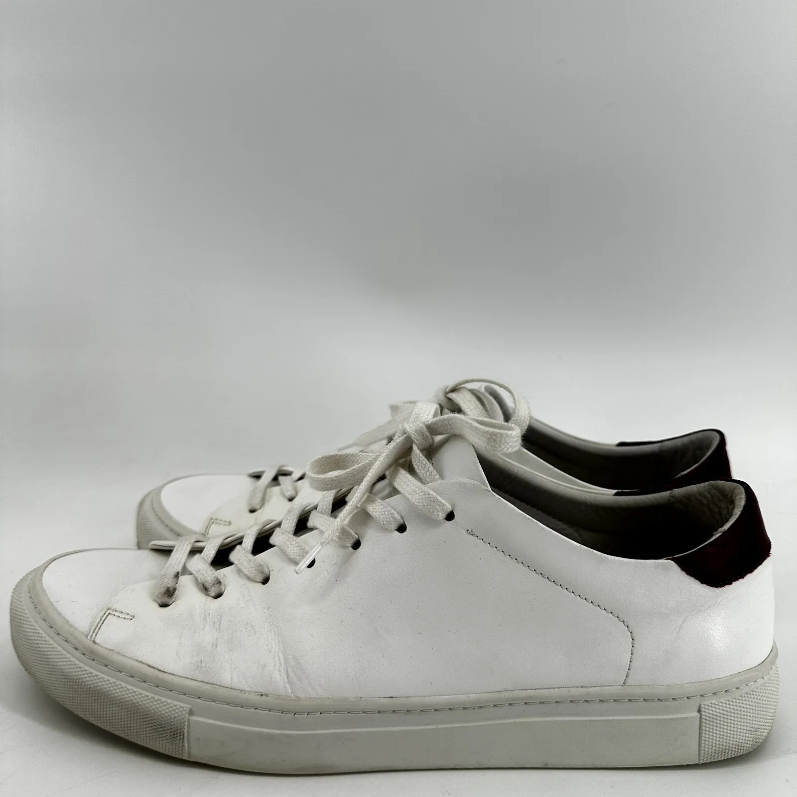 Beckett Simonon Reid Sneakers Low Top Lace Up Leather White Bordeaux Red 11 - Image 4