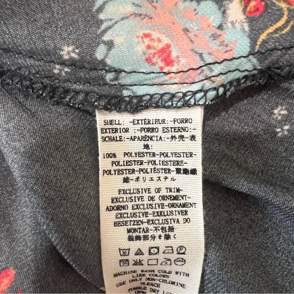 Free People Midnight Navy Silky Mini Dress Floral Long Sleeve Size S - Image 9