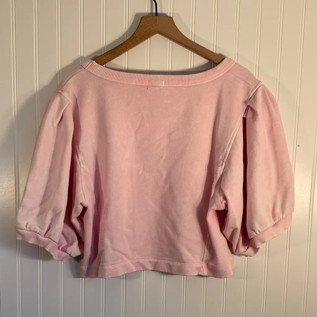 Aerie Seams Right Short Puff Sleeve Cropped Sweatshirt Light Pink Size XXL - Image 7