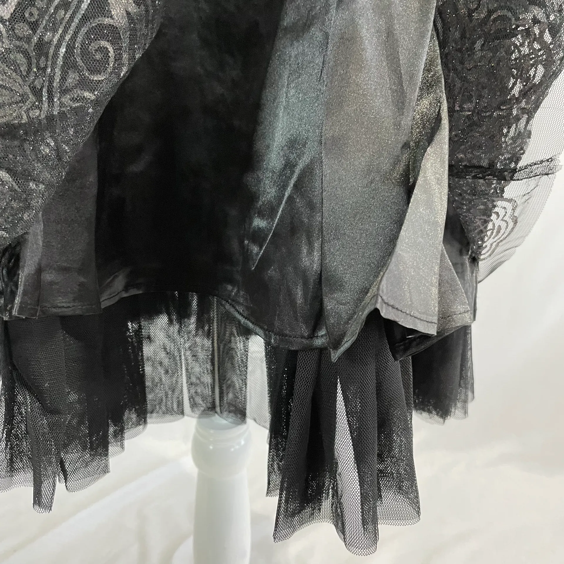 New  Glitter Polka Dot Tulle Satin Ruched Waist Dress Black - Image 8