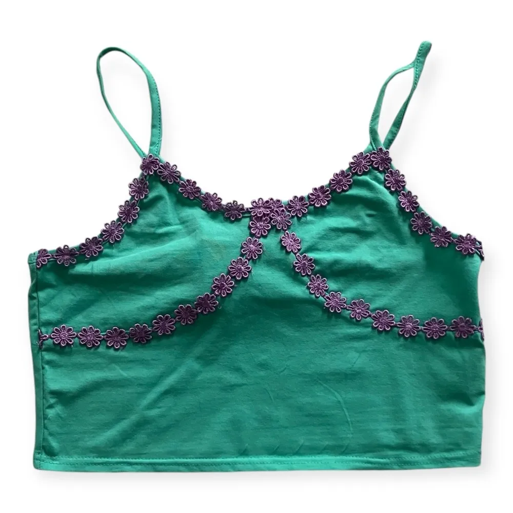Womens cami crop top with lace trim in contrast brights - Image 3