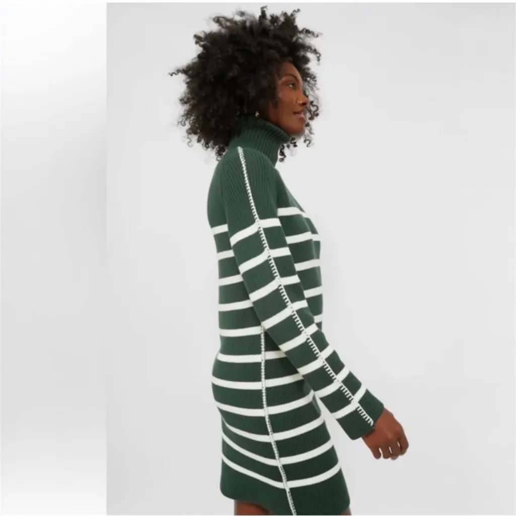 Tuckernuck Hyacinth House Striped Emsley Mini Sweater Dress Pine Green White XXL - Image 4