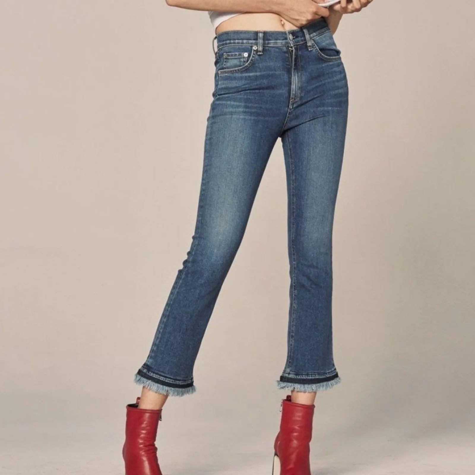 Rag & Bone Hana High Rise Slim Fit Cropped Bootcut Fringe Hem Jeans Size 26‎ - Image 11