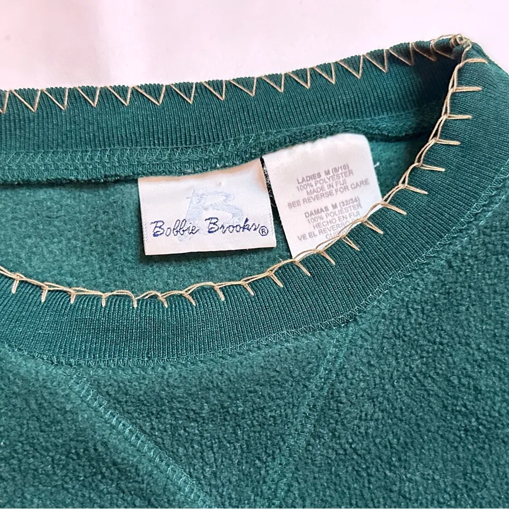 Vintage Bobbie  Fleece Snowflake Holiday Crew Jumper - Forest Green - M - Image 7