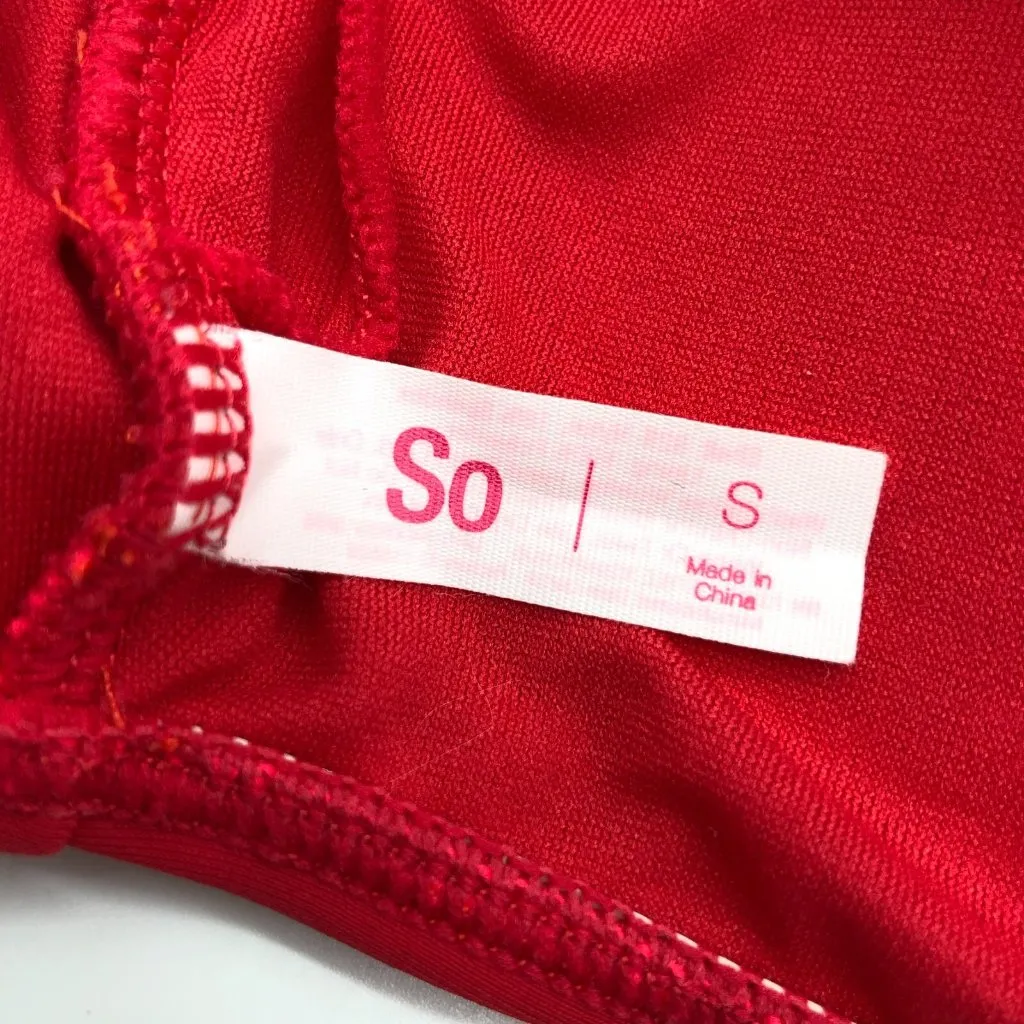 So Bikini Top Knotted Front Wide Strap Removable Cups Red Size S - Image 3