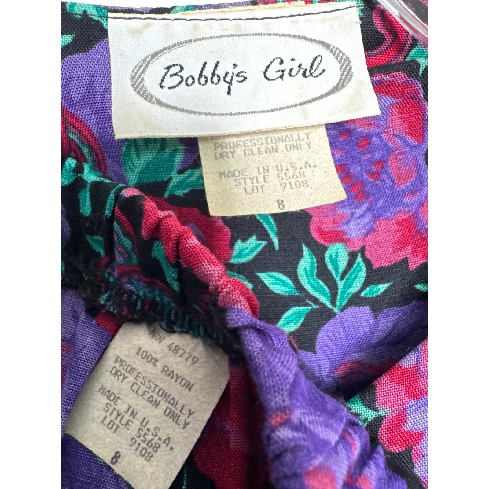 80s Bobby’s Girl Floral Paisley Rayon Peplum Blouse & Skirt Set USA small - Image 12