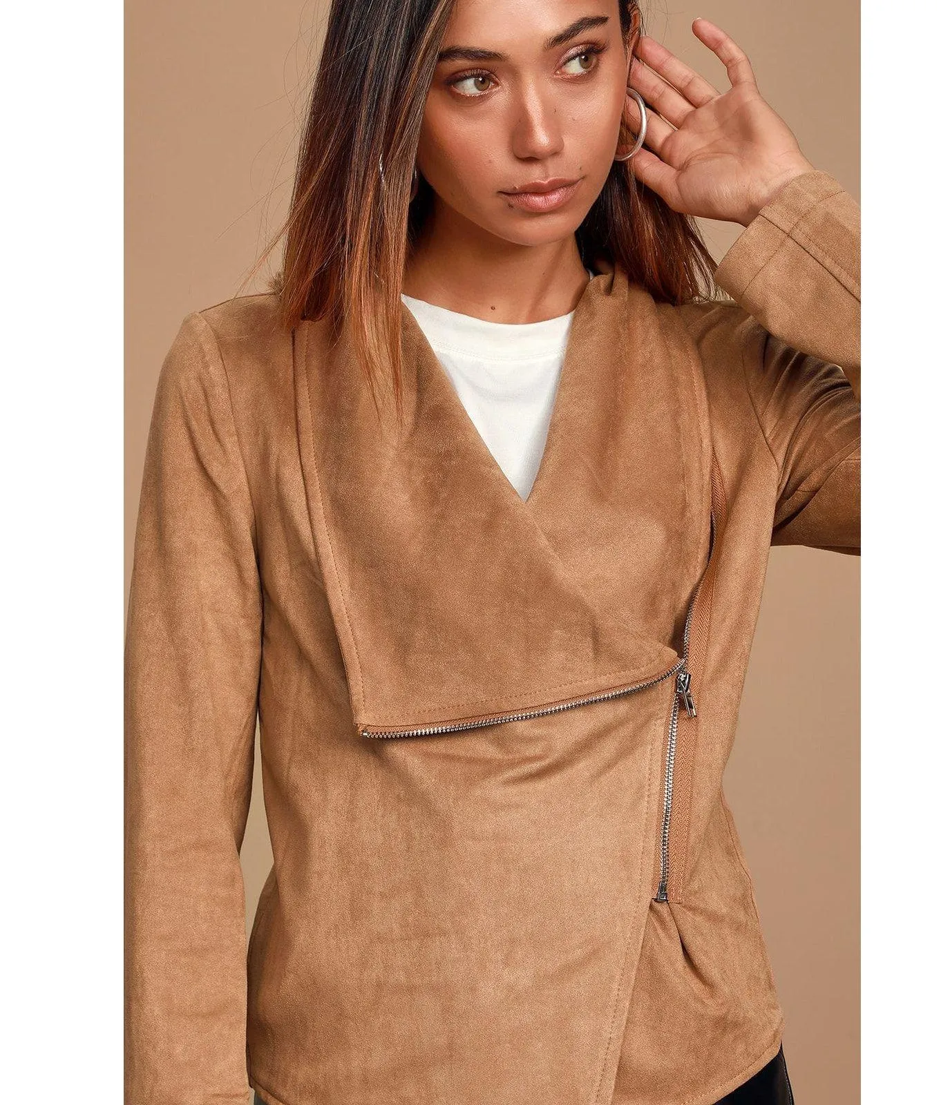 Lulu's Wild at Heart Tan Vegan Suede Moto Fall Jacket S NWT - Image 8
