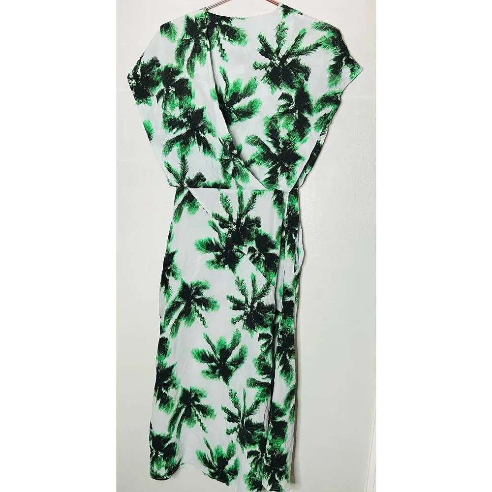 Equipment Femme Green White 100% Silk Palms Bijou Wrap Dress Size 4 - Image 7