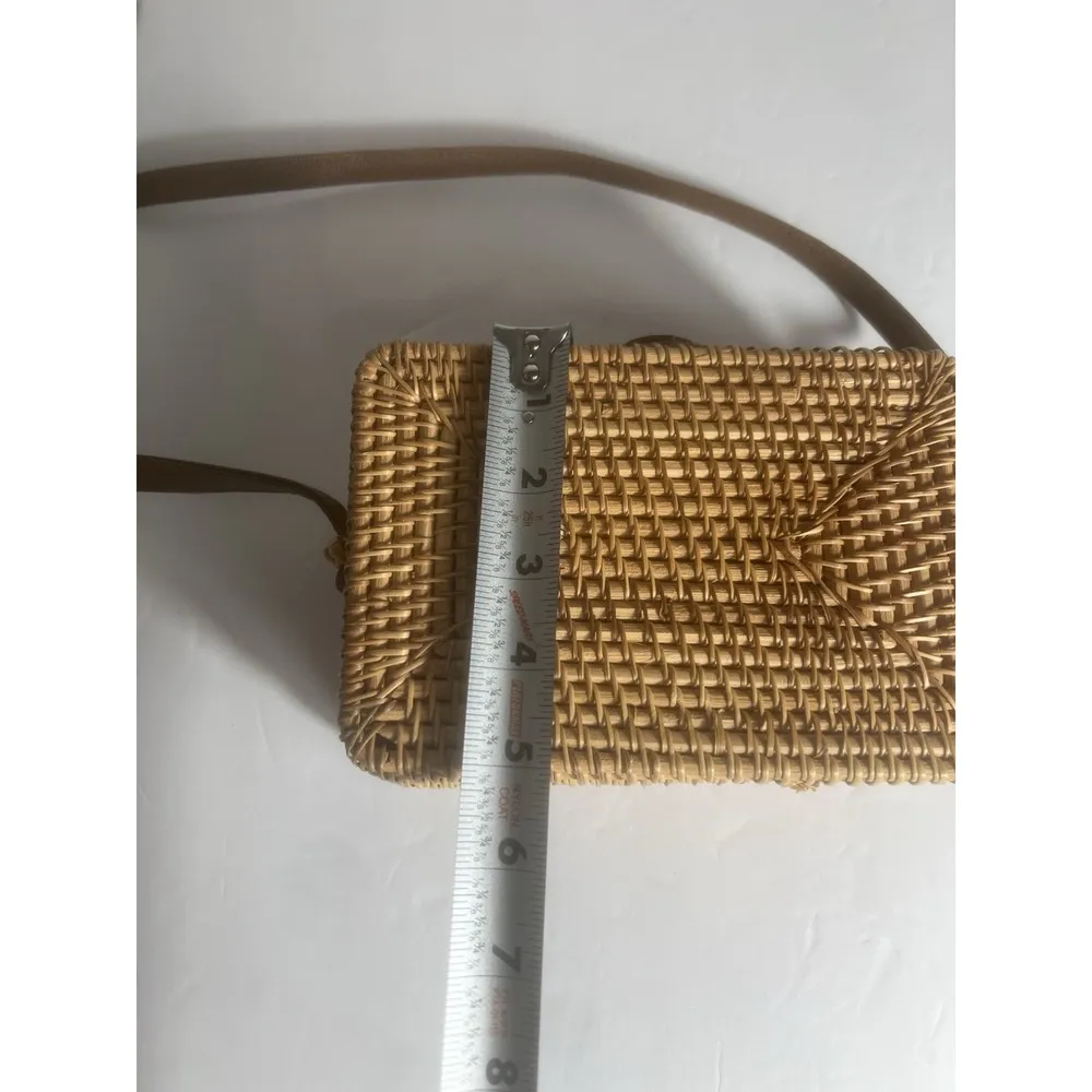 Handcrafted Vegan Rattan Woven Crossbody Purse Bag Boho Summer Beach Straw Style Brown - Image 8