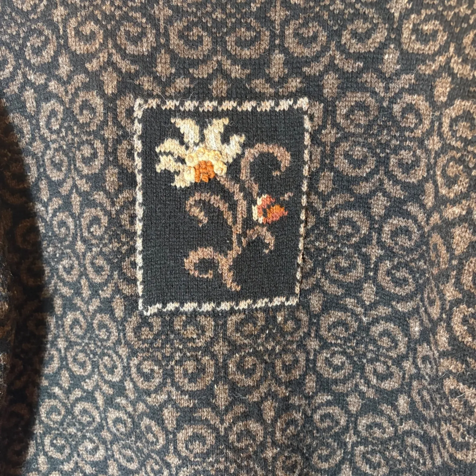 Vintage Icelandic Design 100% Wool Lined Nordic Knit Jacket Cardigan Large Brown - Image 9